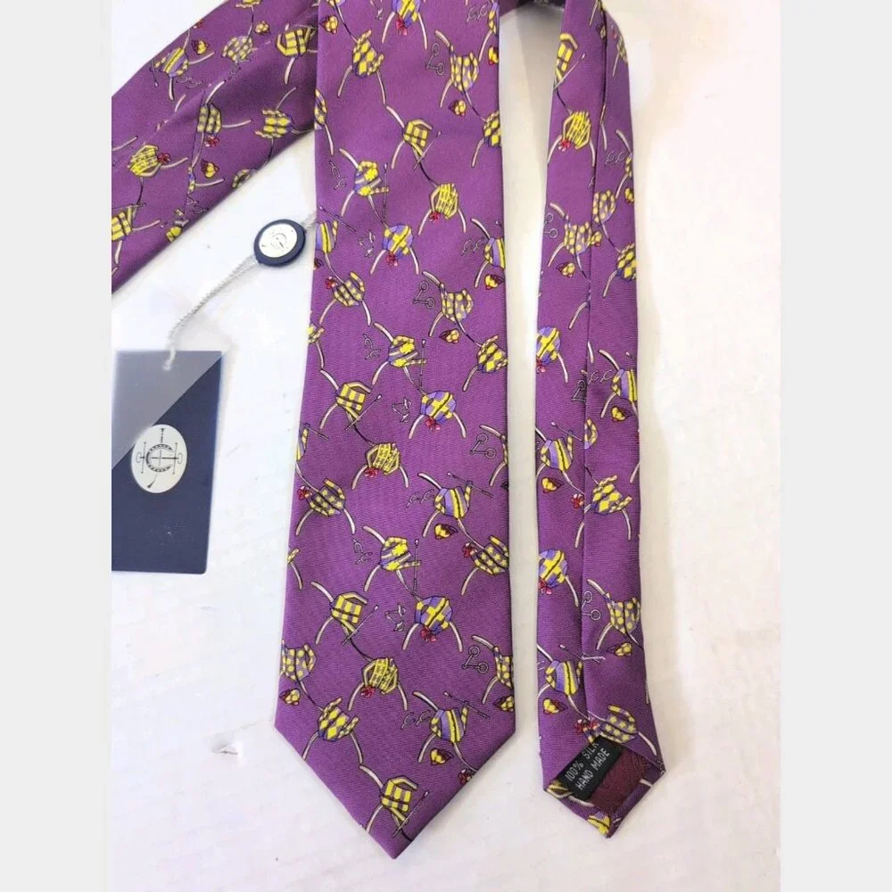 Equistrian Horse Racing Derby HONG KONG JOCKEY CLUB Purple‎ Silk Tie - New